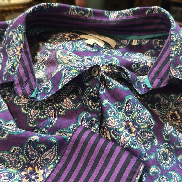 FOXCROFT Wrinkle Free Shaped Purple Patterned Button-Up Shirt - Picture 7 of 7